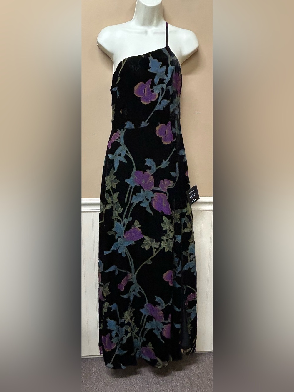 NWT Lulus Luxurious Romance Black Burnout Velvet One Shoulder Maxi Dress Small